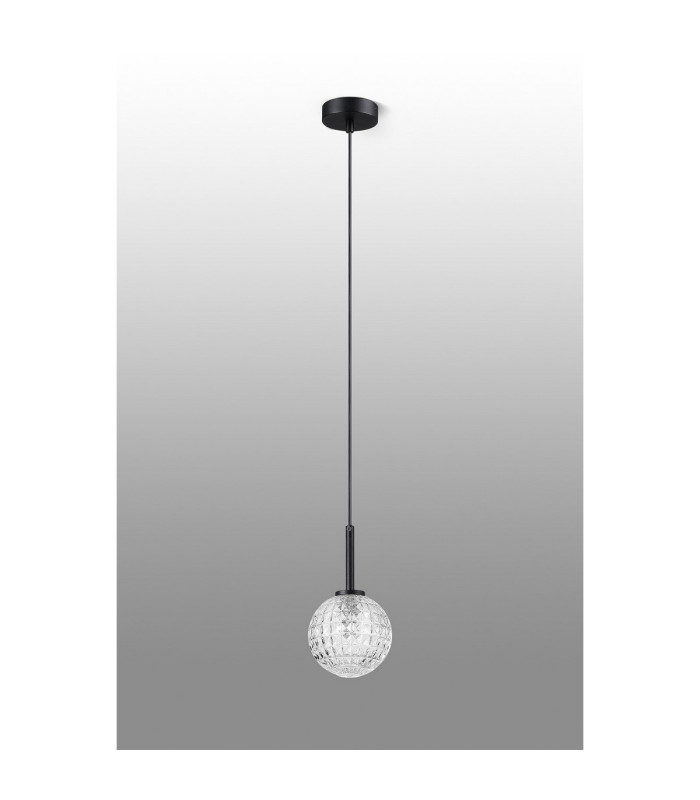 Tivoli 12cm Adjustable Pendant 1 Light G9 IP44 Satin Black/Clear Cross Pattern Round Glass-6