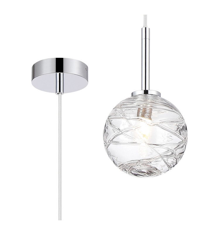 Tivoli 12cm Adjustable Pendant 1 Light G9 IP44 Polished Chrome/Clear Dune Effect Round Glass-1