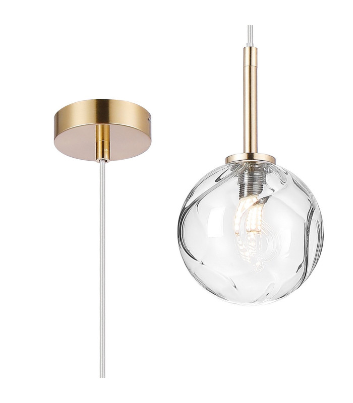 Tivoli 12cm Adjustable Pendant 1 Light G9 IP44 Brass Gold/Clear Waved Round Glass-1