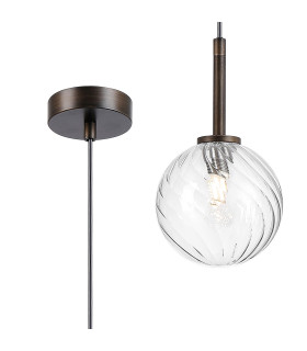 Tivoli 12cm Adjustable Pendant 1 Light G9 IP44 Bronze/Clear Swirl Round Glass-1
