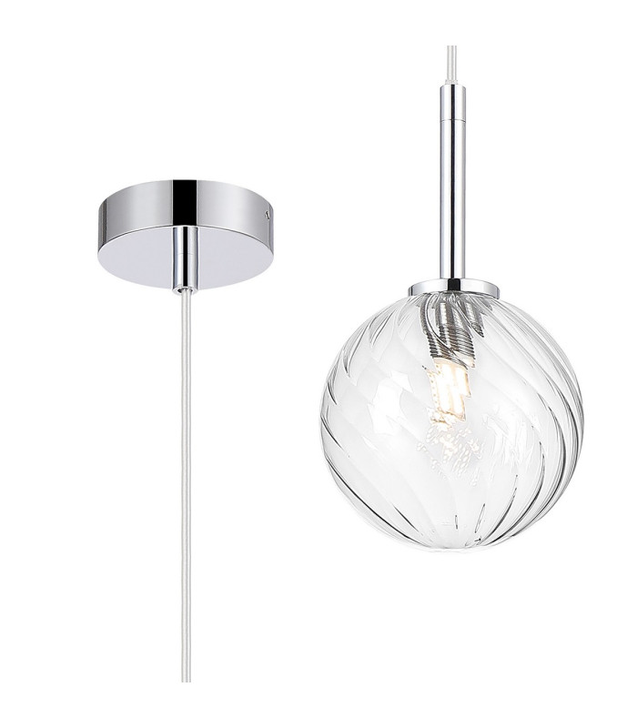 Tivoli 12cm Adjustable Pendant 1 Light G9 IP44 Polished Chrome/Clear Swirl Round Glass-1