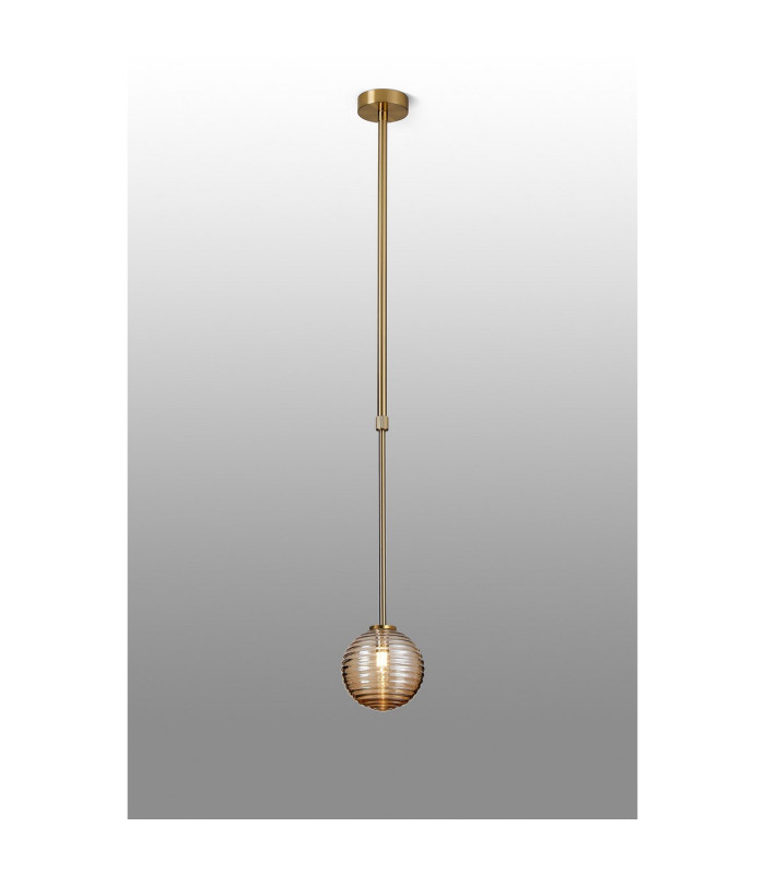 Tivoli 12cm Telescopic Pendant 1 Light G9 IP44 Brass Gold/Amber Ribbed Round Glass-3