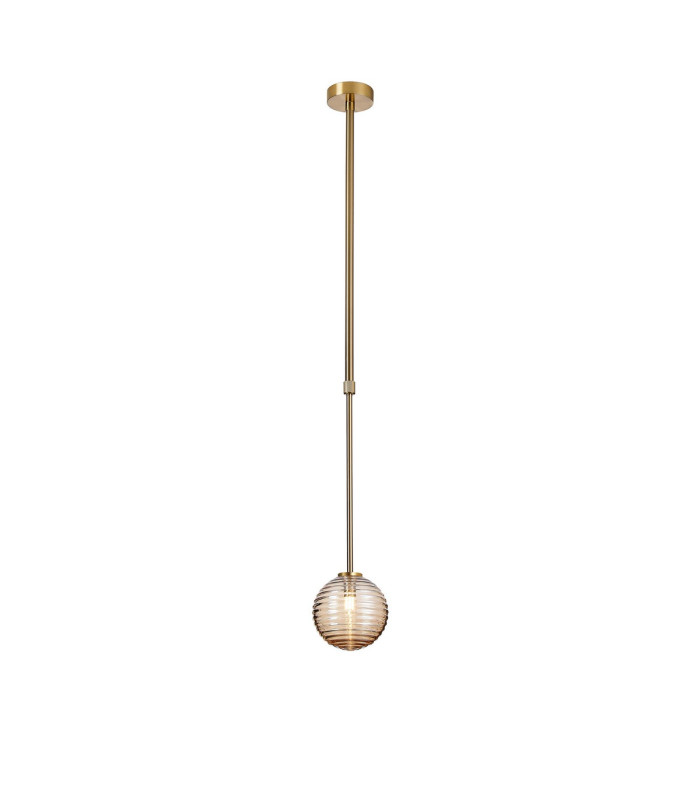 Tivoli 12cm Telescopic Pendant 1 Light G9 IP44 Brass Gold/Amber Ribbed Round Glass-4
