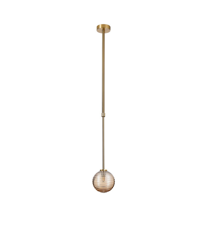 Tivoli 12cm Telescopic Pendant 1 Light G9 IP44 Brass Gold/Amber Ribbed Round Glass-5