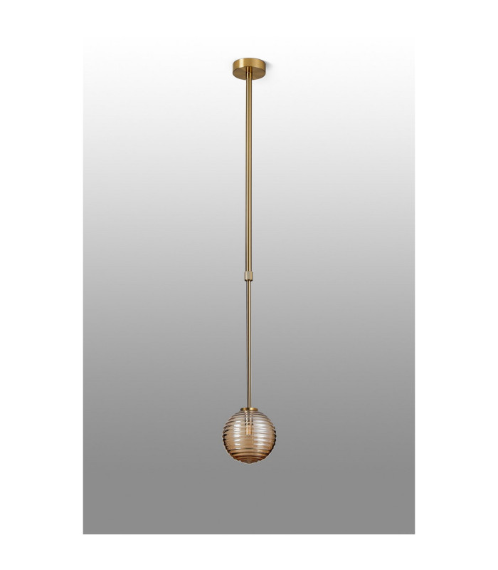 Tivoli 12cm Telescopic Pendant 1 Light G9 IP44 Brass Gold/Amber Ribbed Round Glass-6