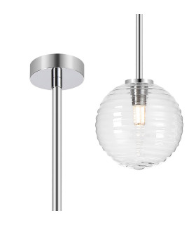 Tivoli 12cm Telescopic Pendant 1 Light G9 IP44 Polished Chrome/Clear Ribbed Round Glass-1