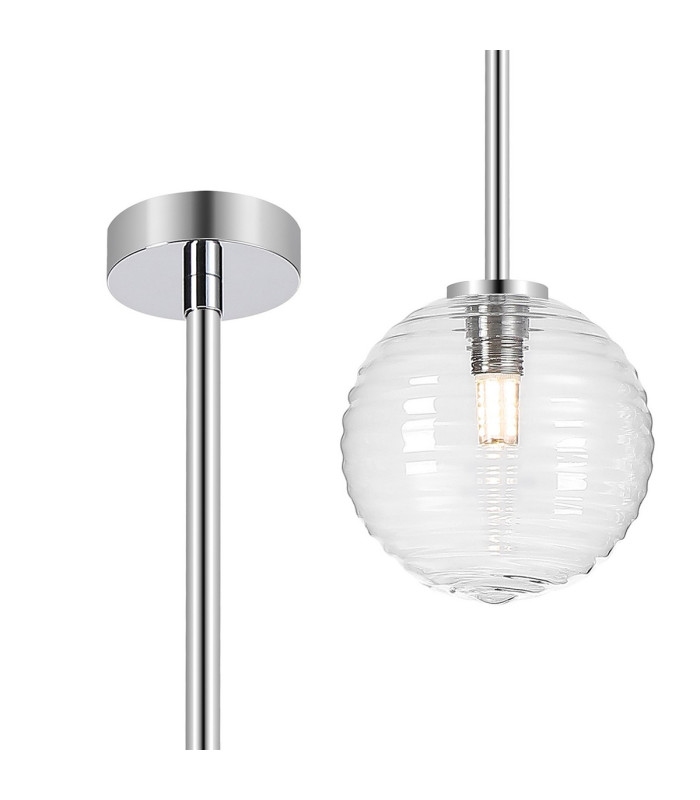 Tivoli 12cm Telescopic Pendant 1 Light G9 IP44 Polished Chrome/Clear Ribbed Round Glass-1