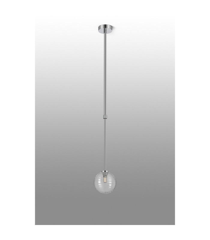 Tivoli 12cm Telescopic Pendant 1 Light G9 IP44 Polished Chrome/Clear Ribbed Round Glass-6
