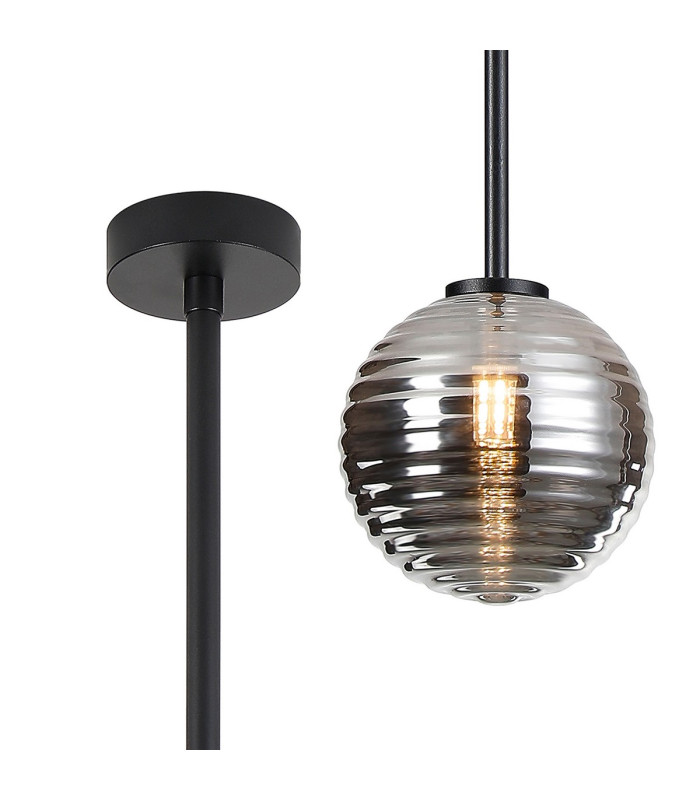 Tivoli 12cm Telescopic Pendant 1 Light G9 IP44 Satin Black/Smoke Ribbed Round Glass-1
