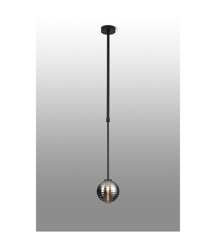 Tivoli 12cm Telescopic Pendant 1 Light G9 IP44 Satin Black/Smoke Ribbed Round Glass-3