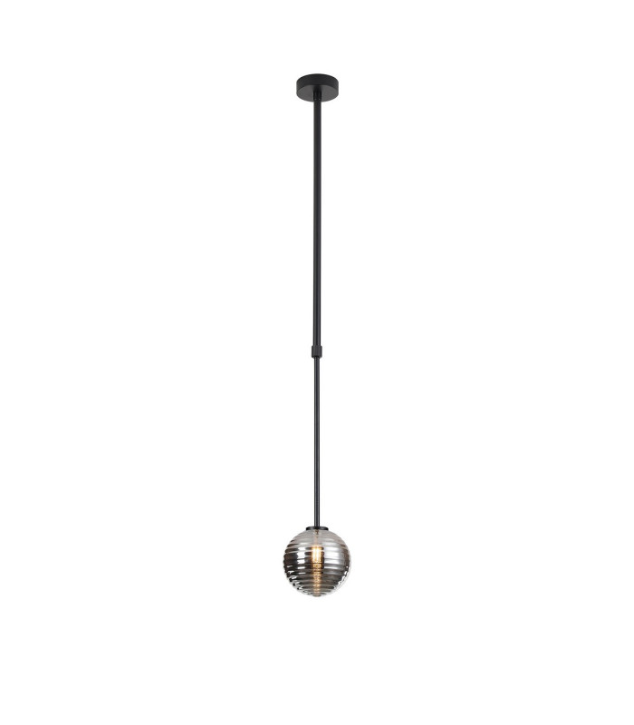 Tivoli 12cm Telescopic Pendant 1 Light G9 IP44 Satin Black/Smoke Ribbed Round Glass-4