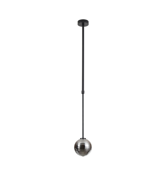 Tivoli 12cm Telescopic Pendant 1 Light G9 IP44 Satin Black/Smoke Ribbed Round Glass-5