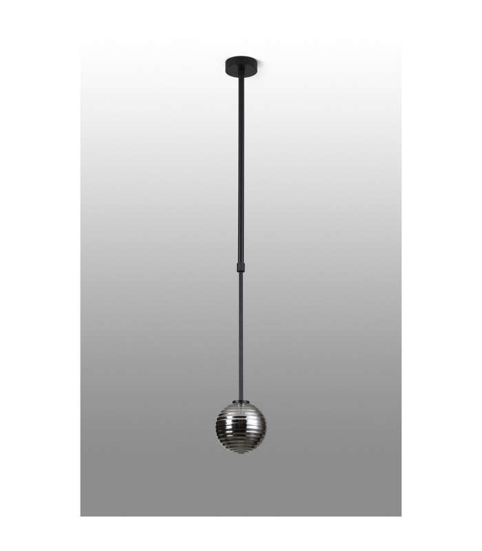 Tivoli 12cm Telescopic Pendant 1 Light G9 IP44 Satin Black/Smoke Ribbed Round Glass-6