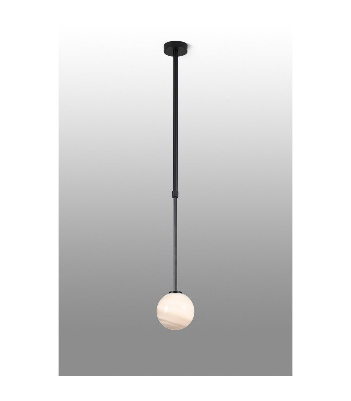 Tivoli 12cm Telescopic Pendant 1 Light G9 IP44 Satin Black/Grey Round Marble Effect Glass-3