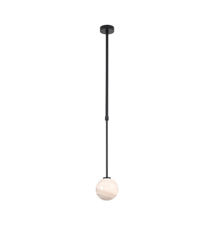 Tivoli 12cm Telescopic Pendant 1 Light G9 IP44 Satin Black/Grey Round Marble Effect Glass-4