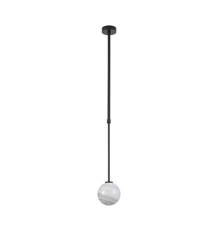 Tivoli 12cm Telescopic Pendant 1 Light G9 IP44 Satin Black/Grey Round Marble Effect Glass-5