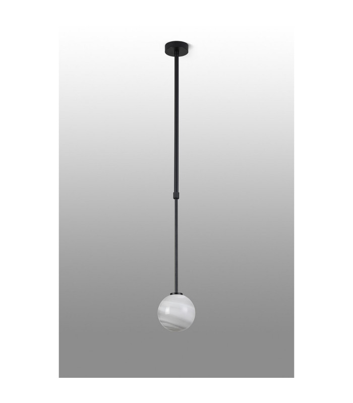 Tivoli 12cm Telescopic Pendant 1 Light G9 IP44 Satin Black/Grey Round Marble Effect Glass-6