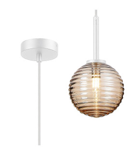 Tivoli 12cm Adjustable Pendant 1 Light G9 IP44 Satin White/Amber Ribbed Round Glass-1