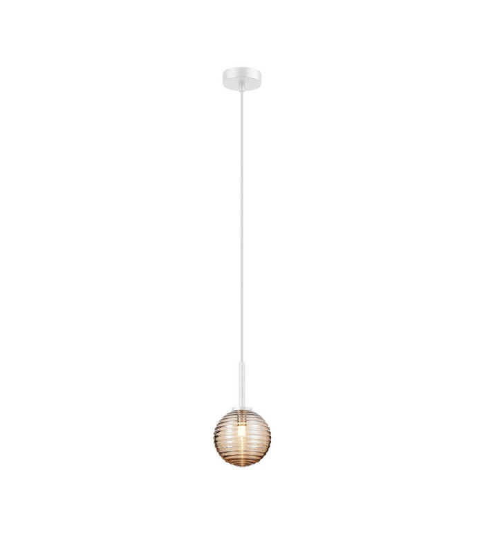 Tivoli 12cm Adjustable Pendant 1 Light G9 IP44 Satin White/Amber Ribbed Round Glass-4