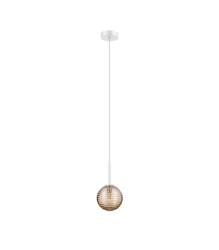 Tivoli 12cm Adjustable Pendant 1 Light G9 IP44 Satin White/Amber Ribbed Round Glass-5