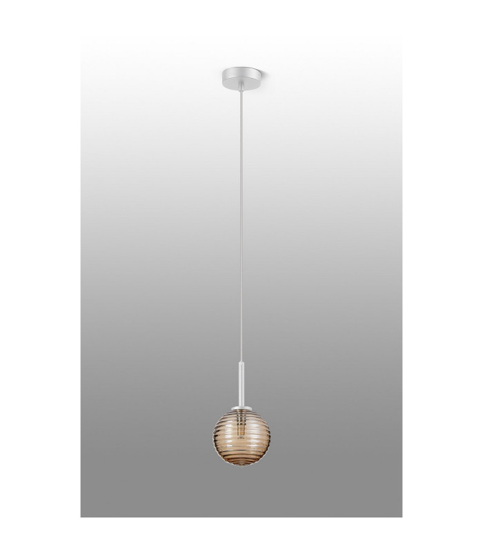 Tivoli 12cm Adjustable Pendant 1 Light G9 IP44 Satin White/Amber Ribbed Round Glass-6