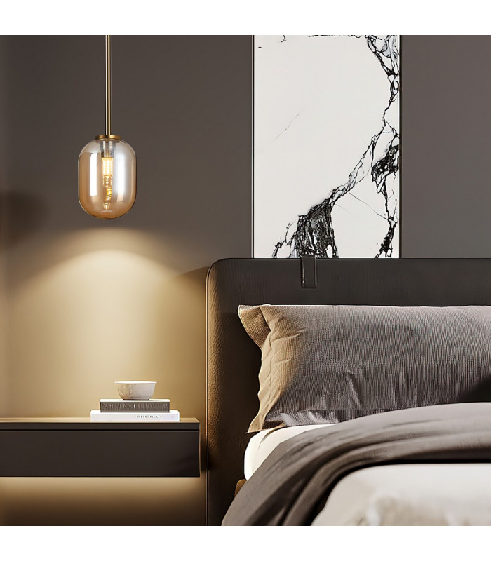 Tivoli 9cm Telescopic Pendant 1 Light G9 IP44 Brass Gold/Amber Smooth Tubular Glass-4