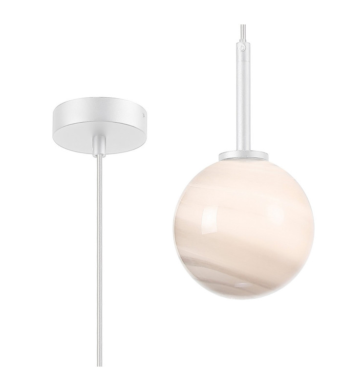 Tivoli 12cm Adjustable Pendant 1 Light G9 IP44 Satin White/Grey Round Marble Effect Glass-1