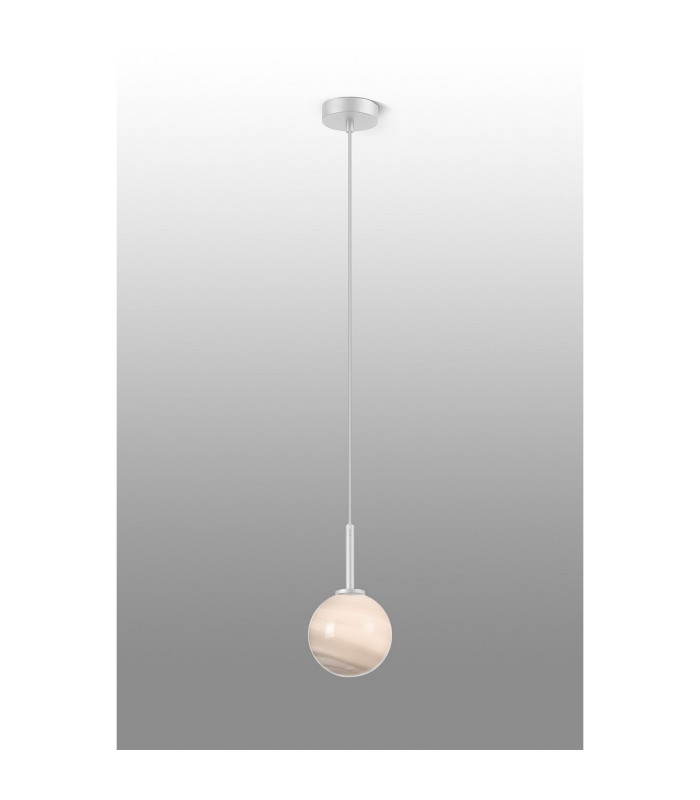 Tivoli 12cm Adjustable Pendant 1 Light G9 IP44 Satin White/Grey Round Marble Effect Glass-3