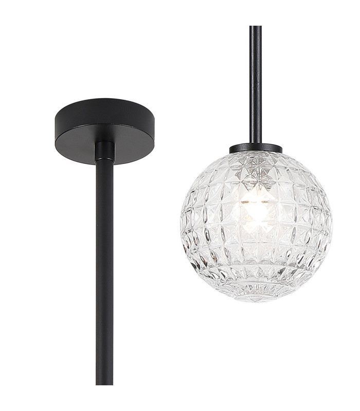Tivoli 12cm Telescopic Pendant 1 Light G9 IP44 Satin Black/Clear Cross Pattern Round Glass-1