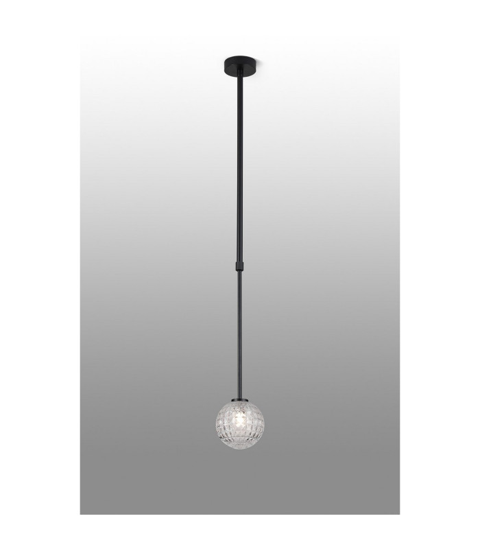 Tivoli 12cm Telescopic Pendant 1 Light G9 IP44 Satin Black/Clear Cross Pattern Round Glass-3