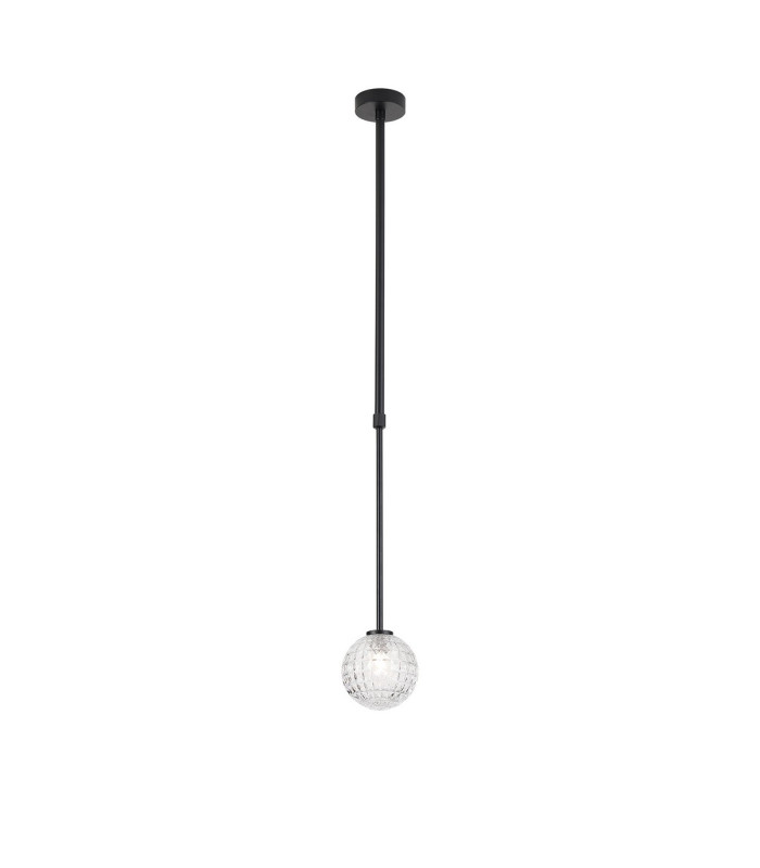 Tivoli 12cm Telescopic Pendant 1 Light G9 IP44 Satin Black/Clear Cross Pattern Round Glass-4