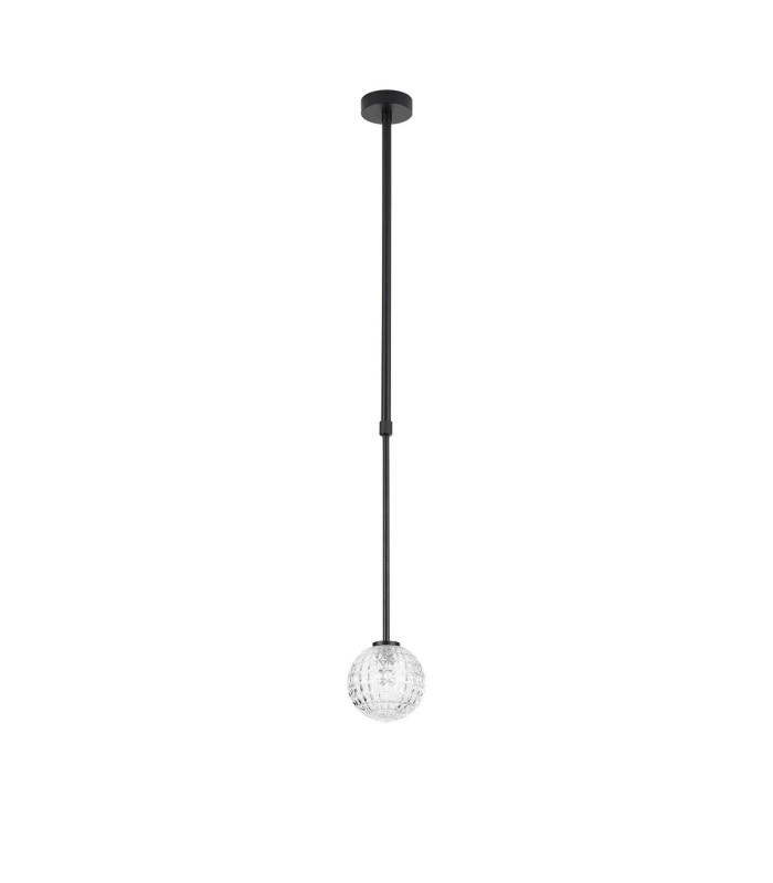 Tivoli 12cm Telescopic Pendant 1 Light G9 IP44 Satin Black/Clear Cross Pattern Round Glass-5