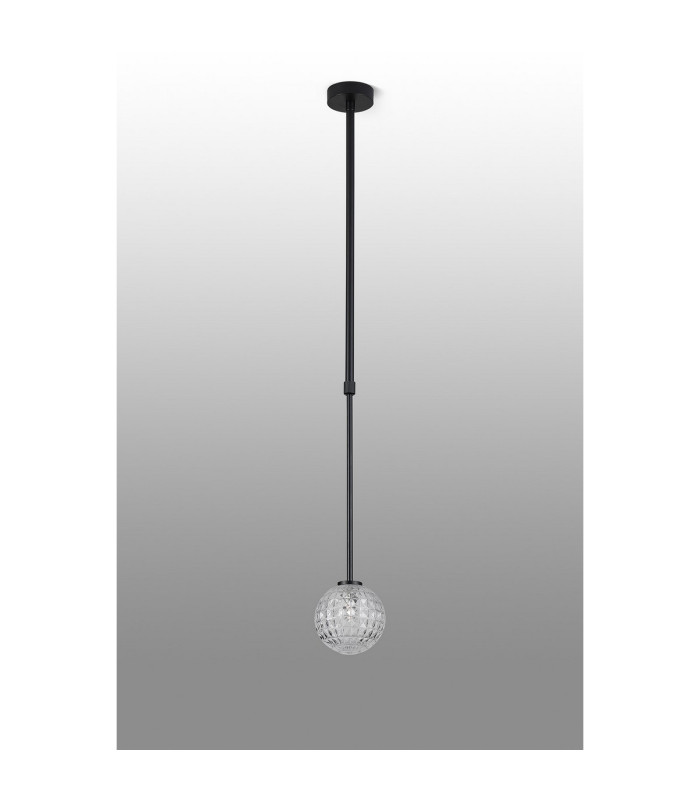 Tivoli 12cm Telescopic Pendant 1 Light G9 IP44 Satin Black/Clear Cross Pattern Round Glass-6
