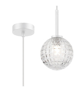 Tivoli 12cm Adjustable Pendant 1 Light G9 IP44 Satin White/Clear Cross Pattern Round Glass-1