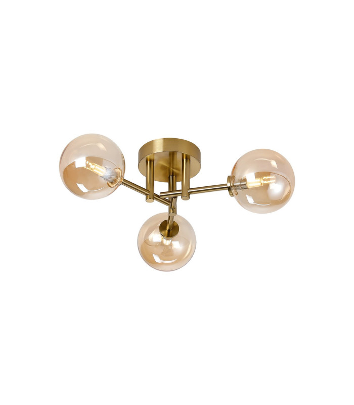 Tivoli 44.5cm Semi Flush Ceiling Round 3 Light G9 IP44 Brass Gold/Amber Smooth Round Glass-1