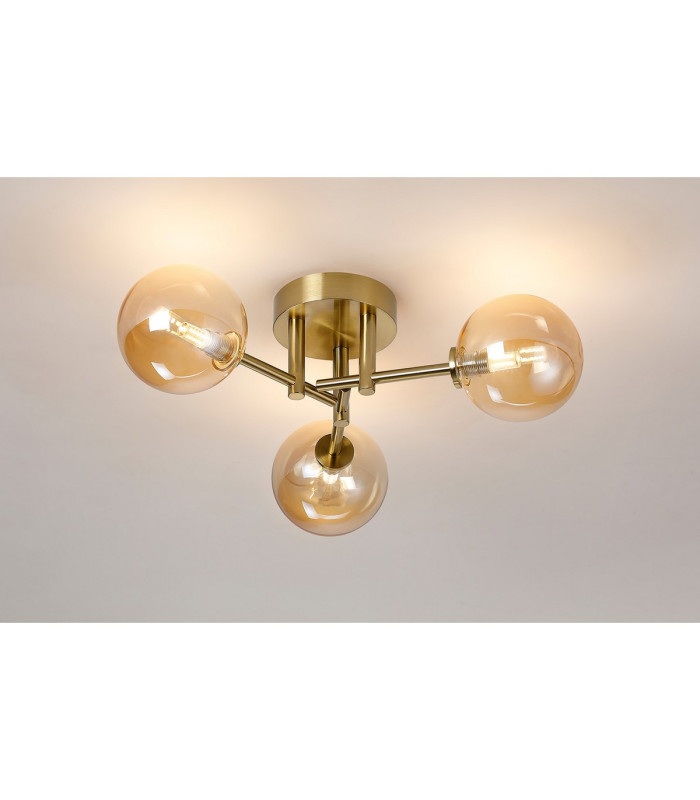 Tivoli 44.5cm Semi Flush Ceiling Round 3 Light G9 IP44 Brass Gold/Amber Smooth Round Glass-3