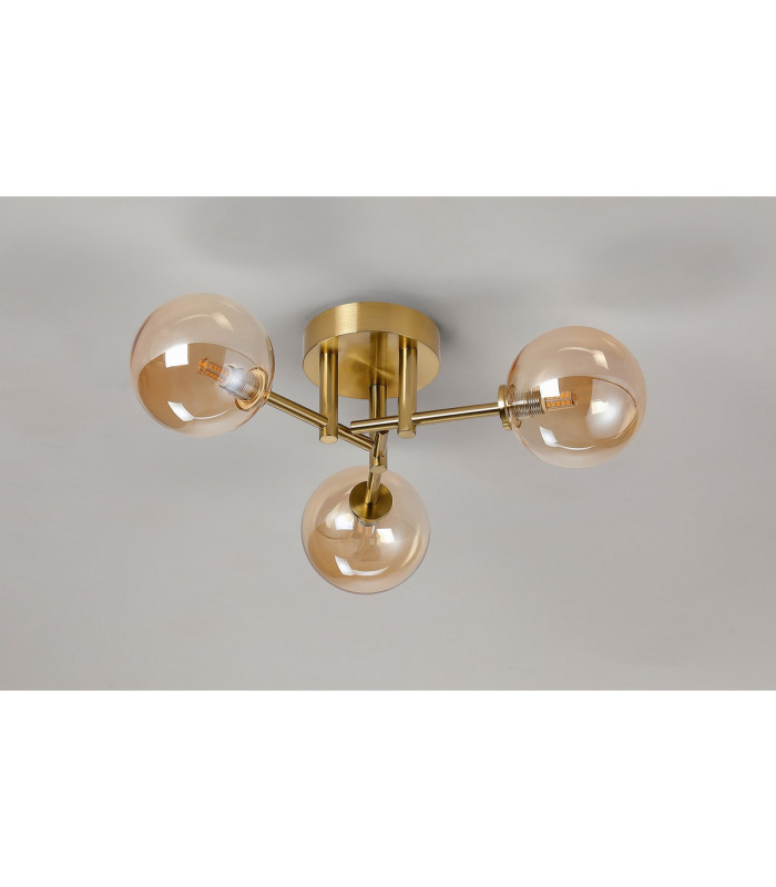 Tivoli 44.5cm Semi Flush Ceiling Round 3 Light G9 IP44 Brass Gold/Amber Smooth Round Glass-8