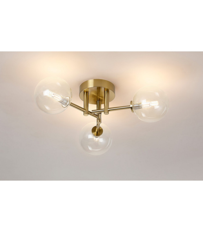Tivoli 44.5cm Semi Flush Ceiling Round 3 Light G9 IP44 Brass Gold/Clear Smooth Round Glass-3