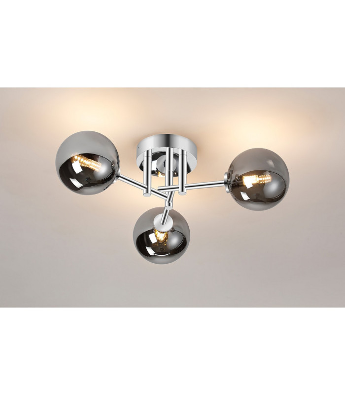 Tivoli 44.5cm Semi Flush Ceiling Round 3 Light G9 IP44 Polished Chrome/Smoke Smooth Round Glass-3