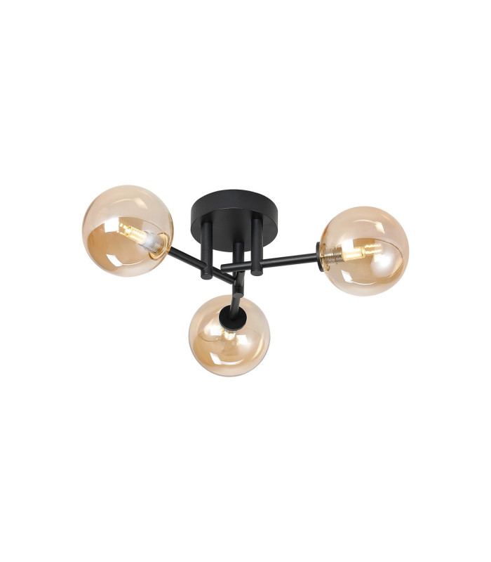 Tivoli 44.5cm Semi Flush Ceiling Round 3 Light G9 IP44 Satin Black/Amber Smooth Round Glass-1