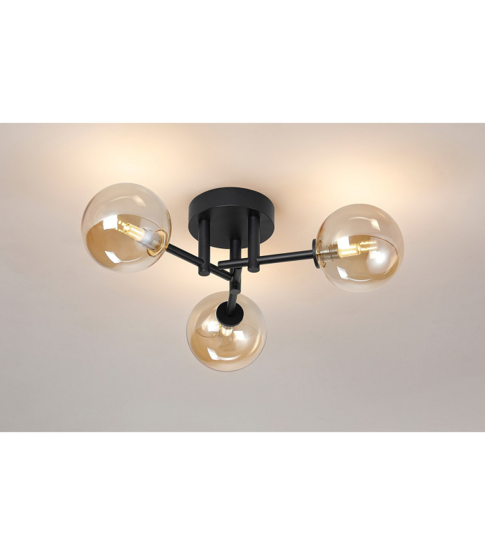 Tivoli 44.5cm Semi Flush Ceiling Round 3 Light G9 IP44 Satin Black/Amber Smooth Round Glass-3