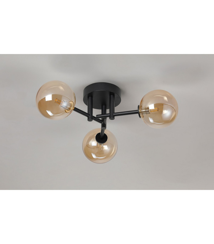 Tivoli 44.5cm Semi Flush Ceiling Round 3 Light G9 IP44 Satin Black/Amber Smooth Round Glass-8