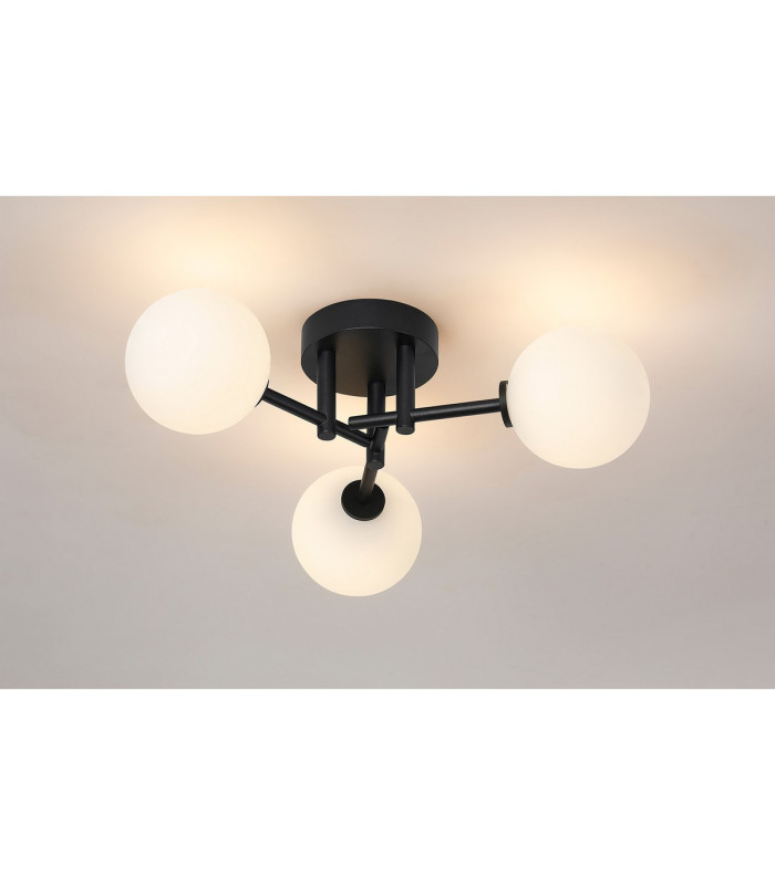 Tivoli 44.5cm Semi Flush Ceiling Round 3 Light G9 IP44 Satin Black/Opal Smooth Round Glass-3