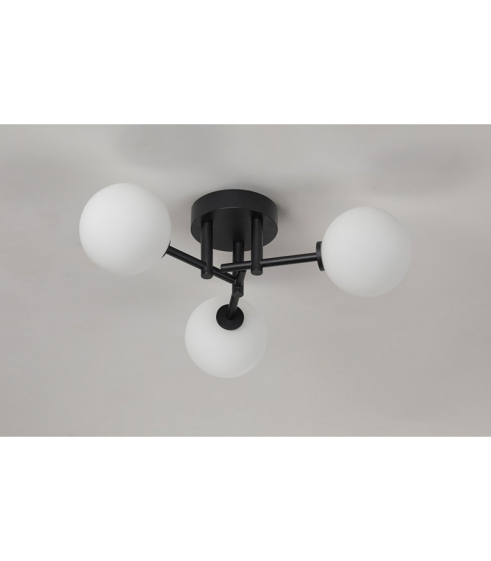 Tivoli 44.5cm Semi Flush Ceiling Round 3 Light G9 IP44 Satin Black/Opal Smooth Round Glass-9