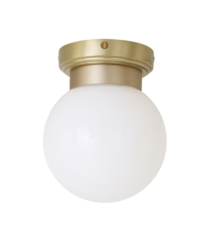 Jordan Outdoor Globe Ceiling Light Satin Brass Opal Glass IP65