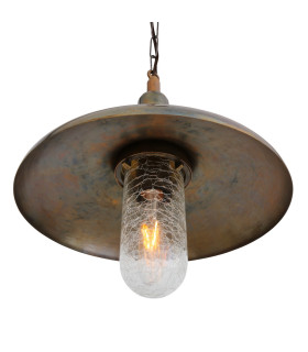 Morgan Outdoor Pendant Antique Brass Crackled Glass IP65
