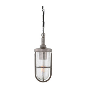 Owel-A Outdoor Pendant Antique Silver Crackled Glass IP65