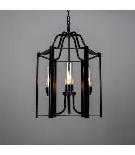 Portroe Outdoor 4-Arm Lantern Matt Black Clear Cylinder IP65