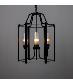 Portroe Outdoor 4-Arm Lantern Matt Black Prismatic Cylinder IP65