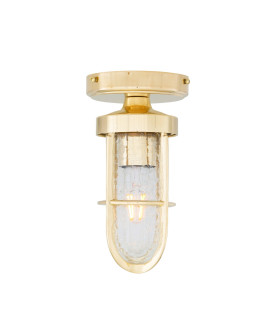Oregon-A Outdoor Cage Well Glass Light Natural Brass Crackled Glass IP65